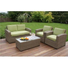 Novo 4PCS Green Rattan cadeira de jardim Set